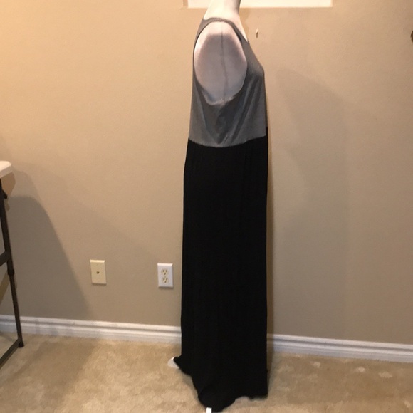 Loft Gray Racerback & Black Gauzy Pleated Skirt Racerback Maxi Dress-XL - Picture 4 of 12